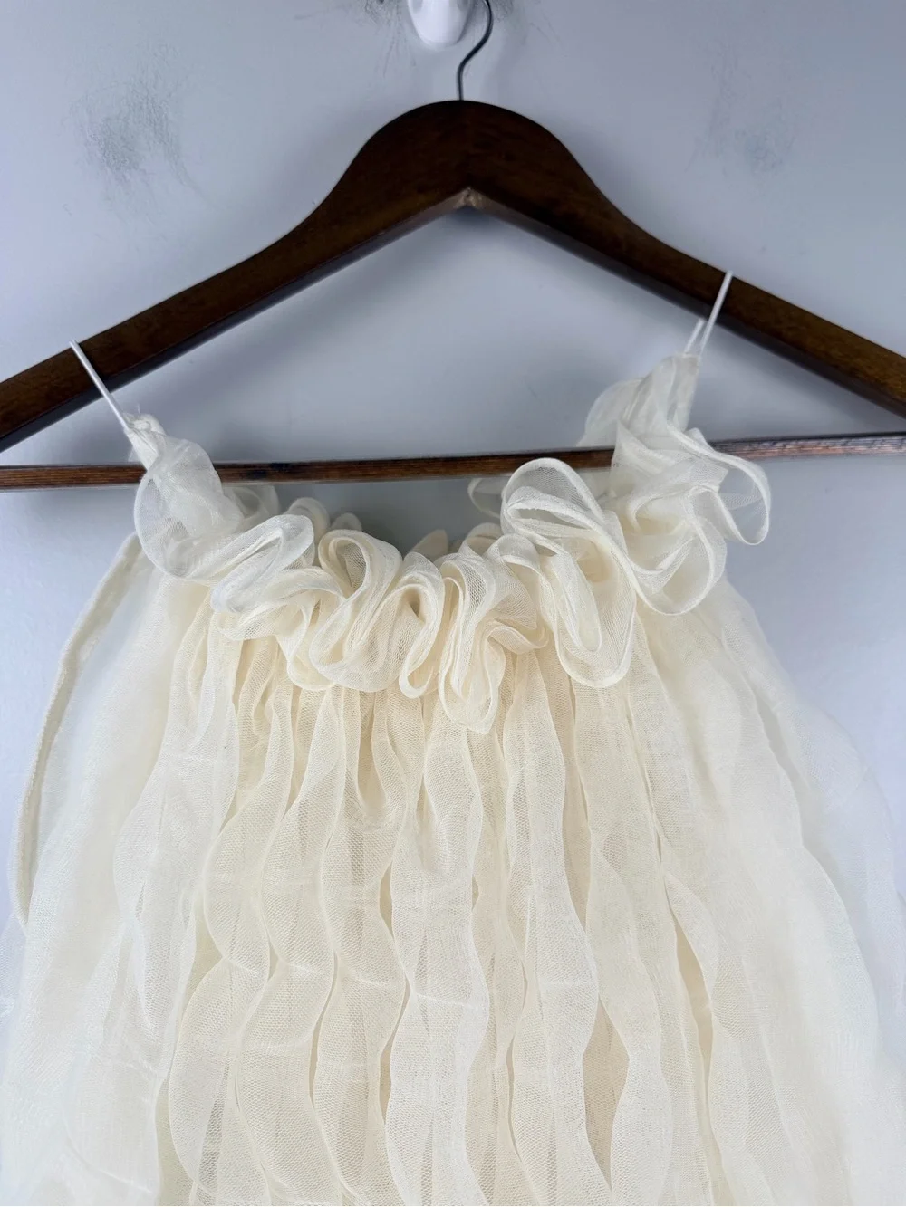 Things cream white ruffle tulle babydoll sheer mini dress size small - Picture 3 of 5